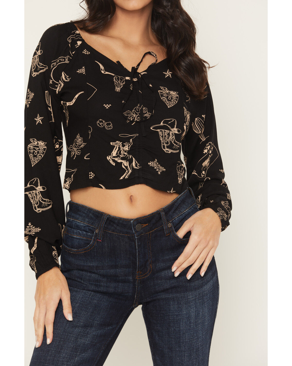 Image #4 - Idyllwind Women's Keystone Conversational Print Long Sleeve Top, Black, hi-res