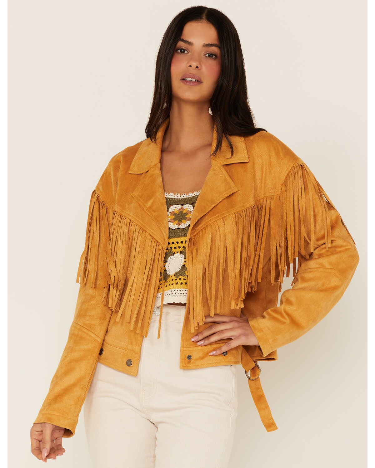 Image #1 - Fornia Women's Faux Suede Fringe Moto Jacket, , hi-res
