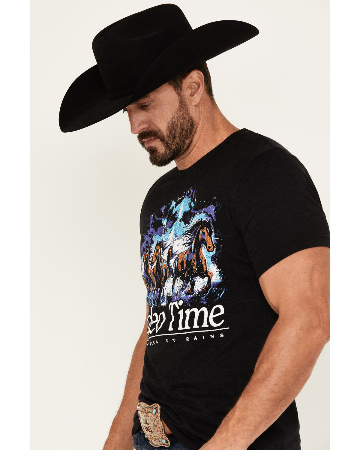 Image #2 - Rodeo Time Men's Even When It Rains Short Sleeve Graphic T-Shirt, Black, hi-res