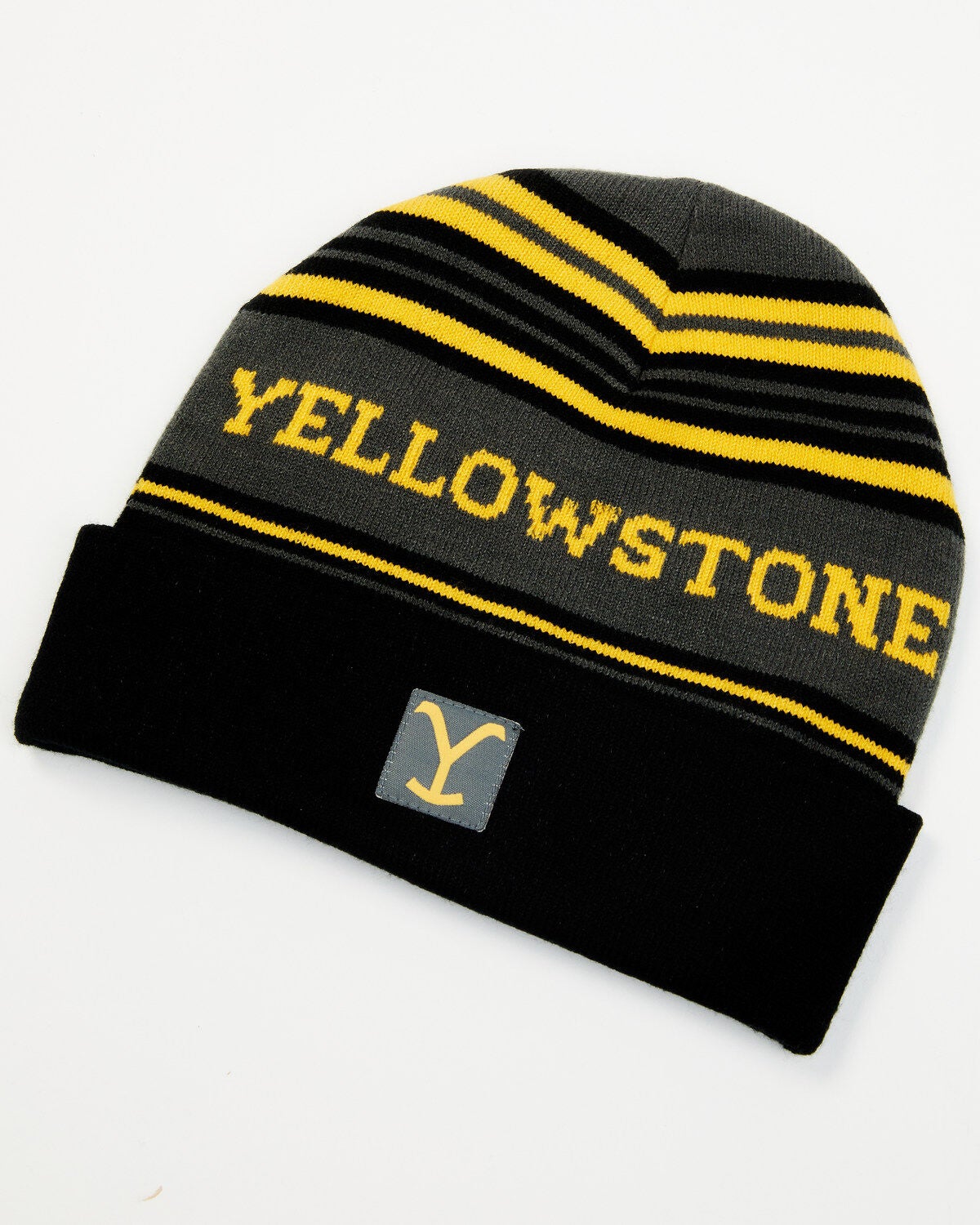 Paramount Network's Yellowstone Striped Print Dutton Ranch Patch Work Beanie, Black, hi-res