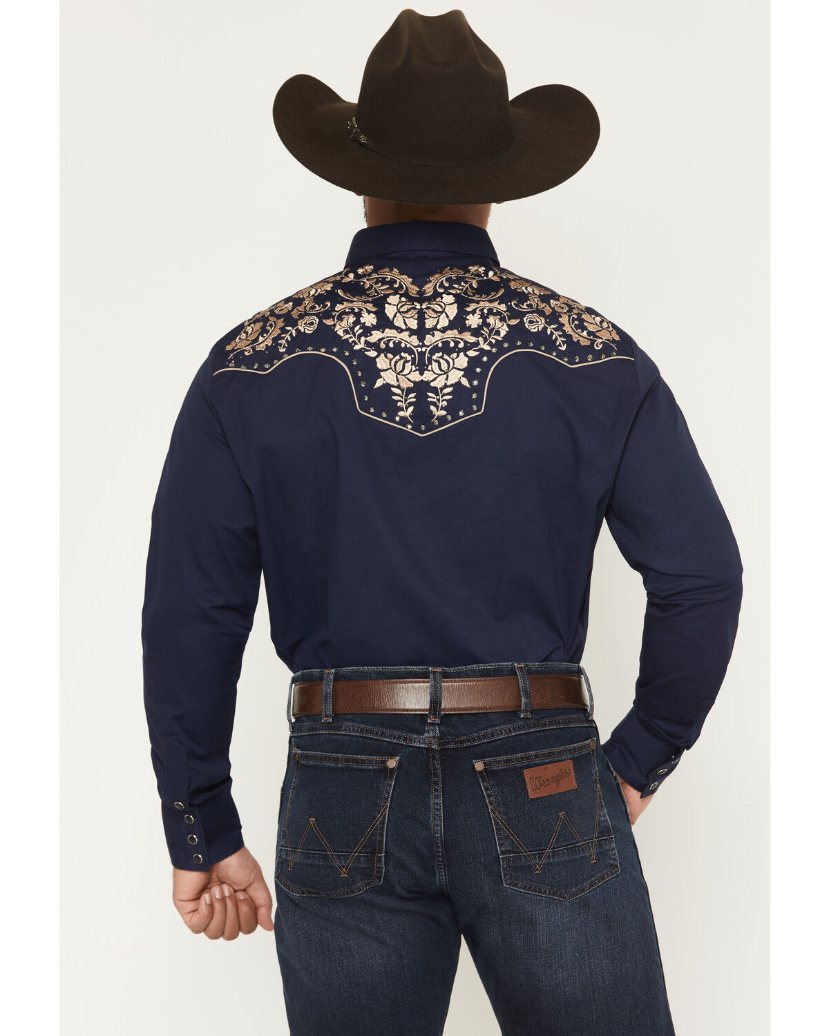Image #4 - Rodeo Clothing Men's Embroidered Embellished Long Sleeve Snap Western Shirt, Navy, hi-res