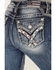 Miss Me Women's Medium Wash Mid Rise Embroidered Paisley Distressed Bootcut Jeans, Blue, hi-res