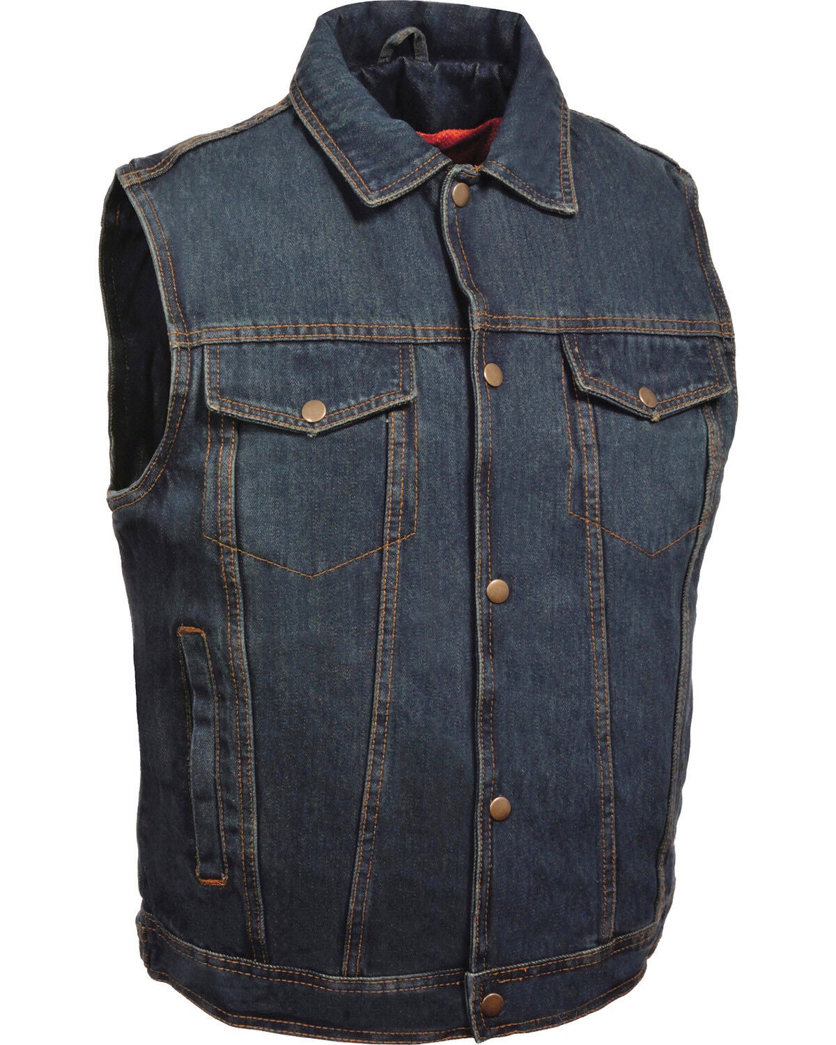 Milwaukee Leather Men's Snap Front Denim Vest with Shirt Collar, Blue, hi-res
