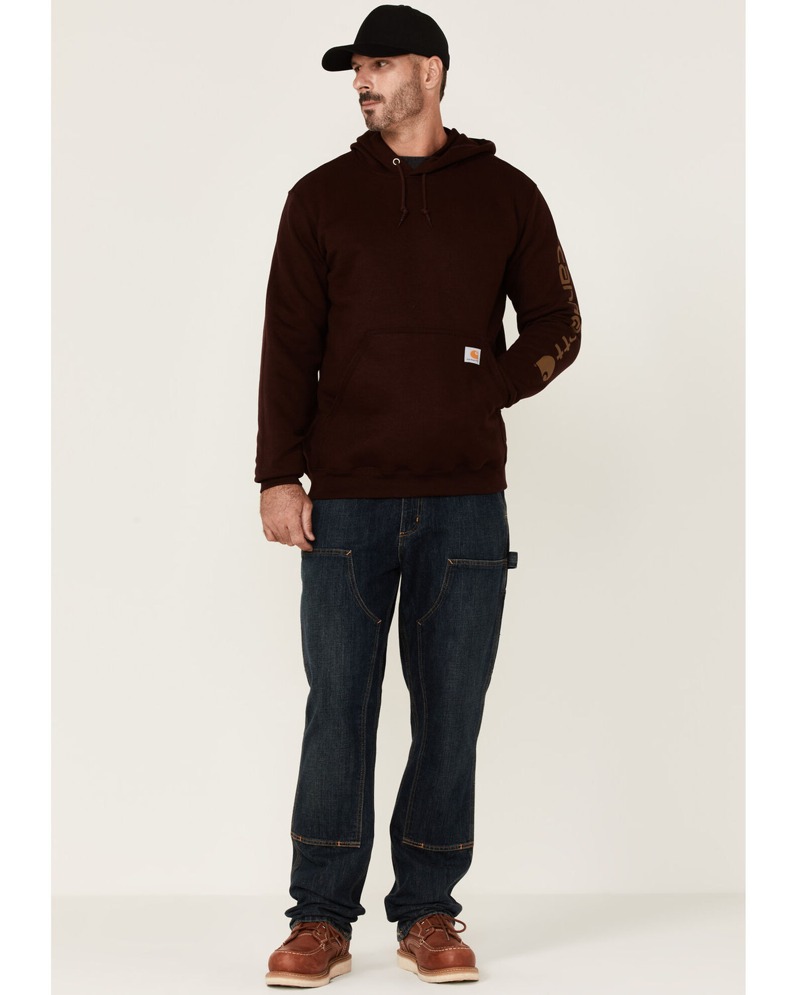 Image #2 - Carhartt Men's Loose Fit Midweight Logo Sleeve Graphic Hooded Sweatshirt, Wine, hi-res