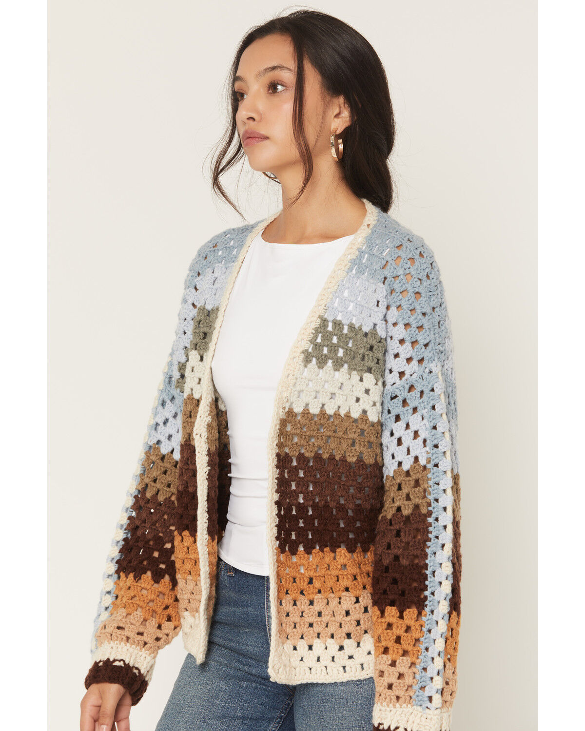 Image #2 - Elan Women's Stripe Crochet Cardigan, Multi, hi-res
