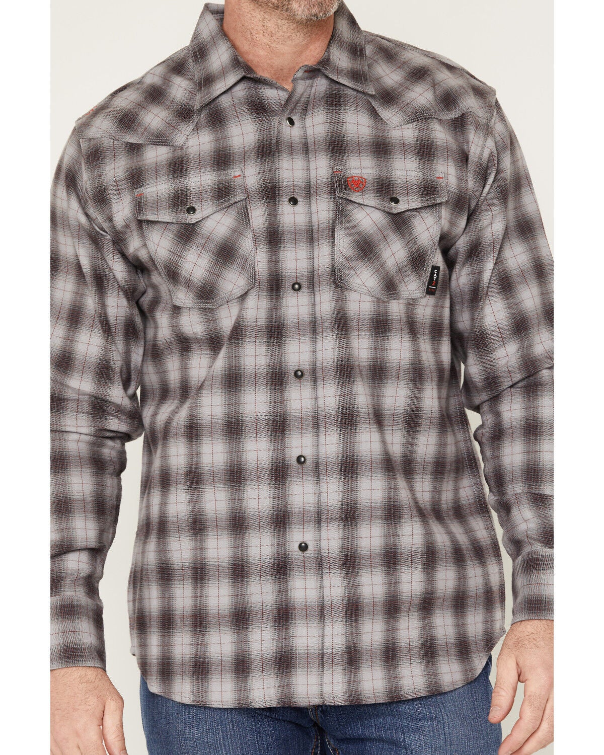 Image #3 - Ariat Men's FR Plaid Print Long Sleeve Snap Flannel Work Shirt, Grey, hi-res