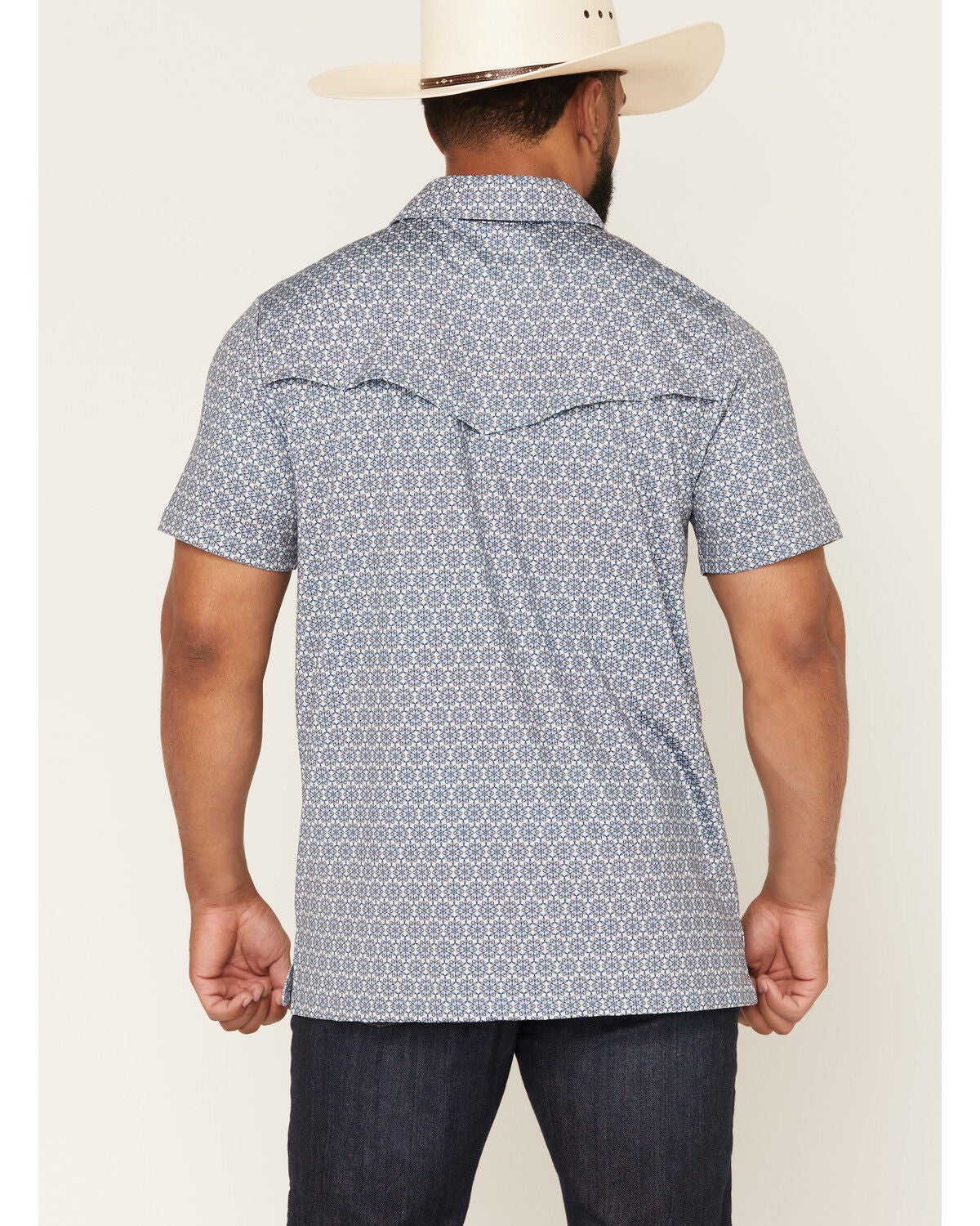Image #4 - Rock & Roll Denim Men's Medallion Print Short Sleeve Snap Polo, Turquoise, hi-res