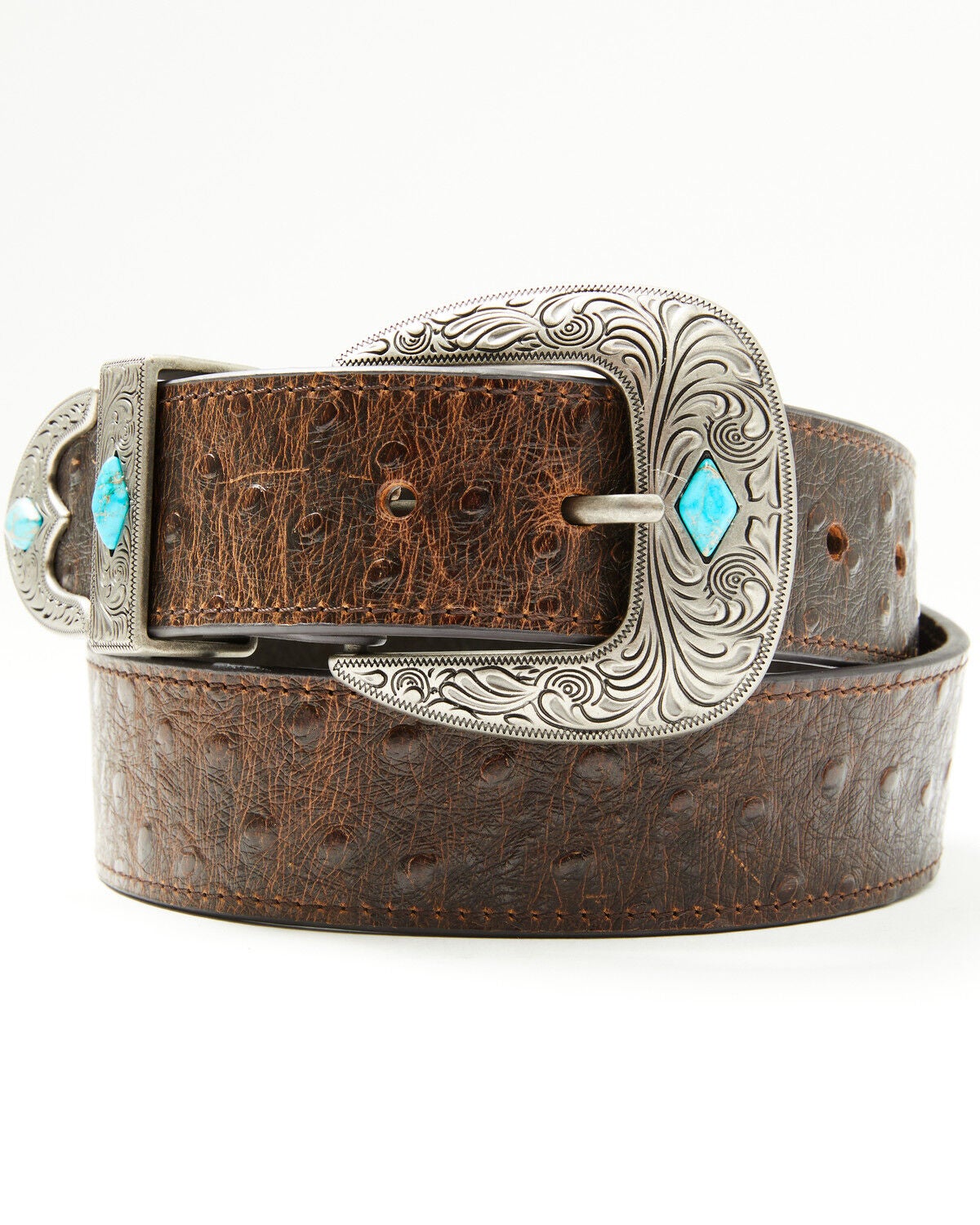 Cody James Men's Sheridan Faux Ostrich Print Leather Belt, Brown, hi-res