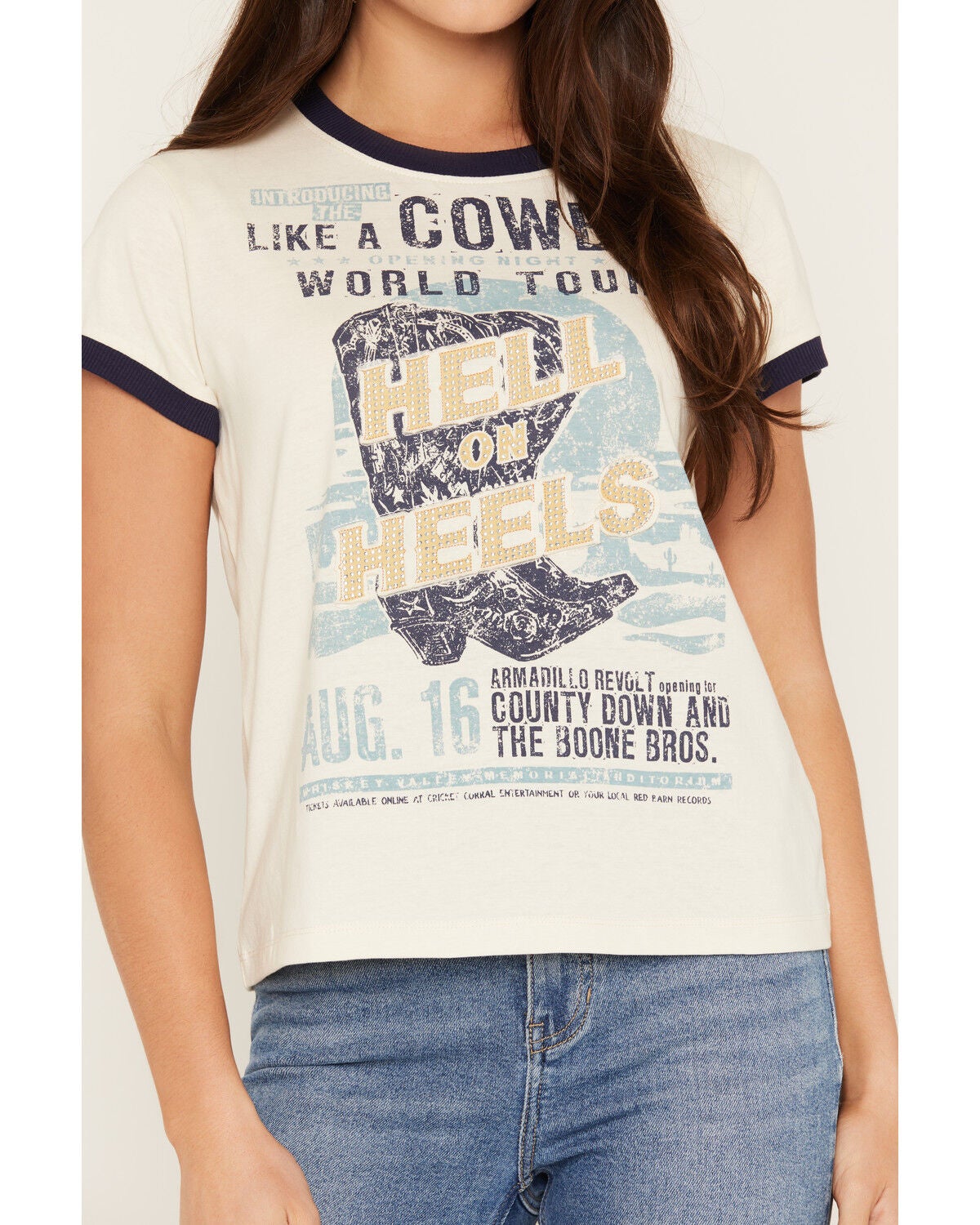 Image #3 - Idyllwind Women's Hell On Heels Short Sleeve Ringer Tee, Cream, hi-res