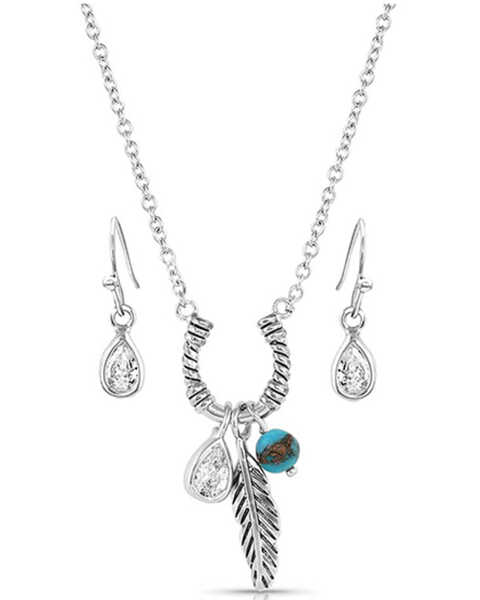 Montana Silversmiths Women's Lucky's Charming Horseshoe Necklace, Silver, hi-res