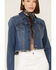 Shyanne Women's Medium Dark Wash Cropped Fray Denim Jacket, Medium Wash, hi-res