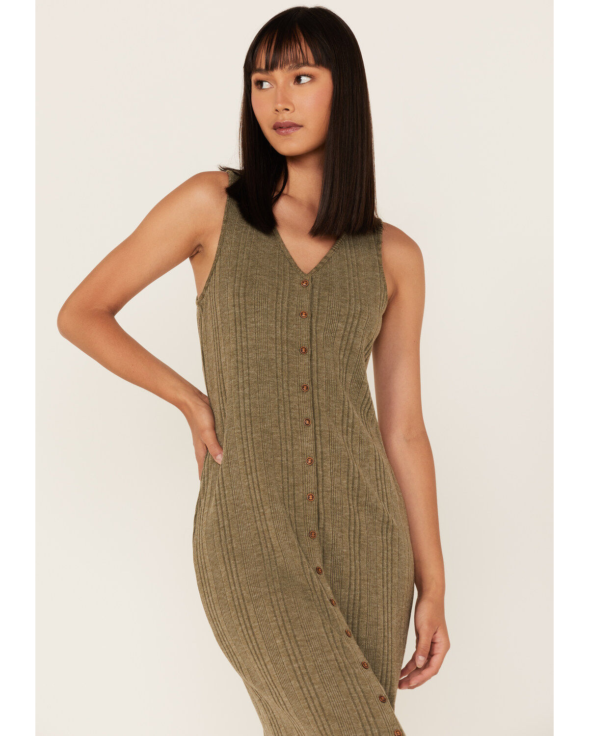 Image #2 - Cleo + Wolf Women's Ribbed Tank Midi Dress, Moss Green, hi-res