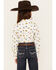 Wrangler Girls' Conversation Print Long Sleeve Pearl Snap Western Shirt , White, hi-res