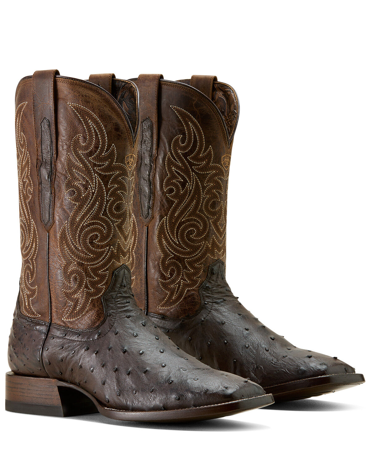 Image #2 - Ariat Men's Classic Cash Exotic Ostrich Western Boots - Broad Square Toe, Brown, hi-res