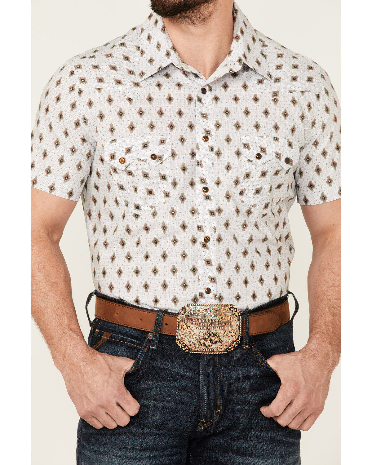 Image #3 - Dale Brisby Men's Taupe Southwestern Geo Print Short Sleeve Snap Western Shirt, , hi-res