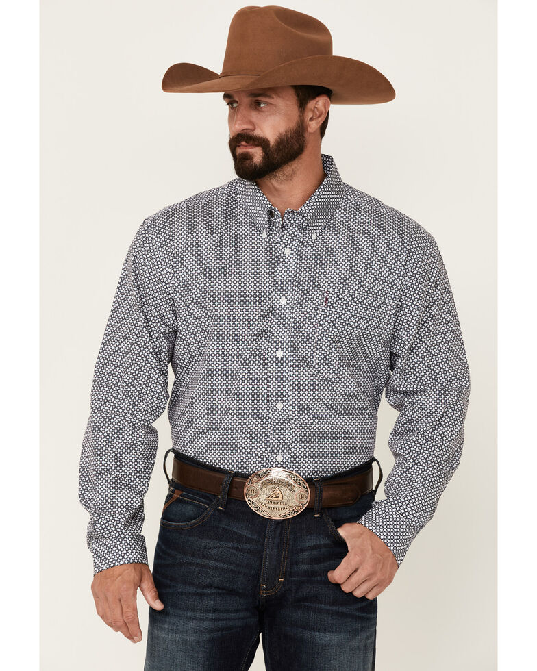 Cinch Men's Modern Fit White Geo Print Long Sleeve Button-Down Western Shirt , White, hi-res