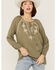 Miss Me Women's Olive Embroidered Southwestern Tassel Top, Olive, hi-res