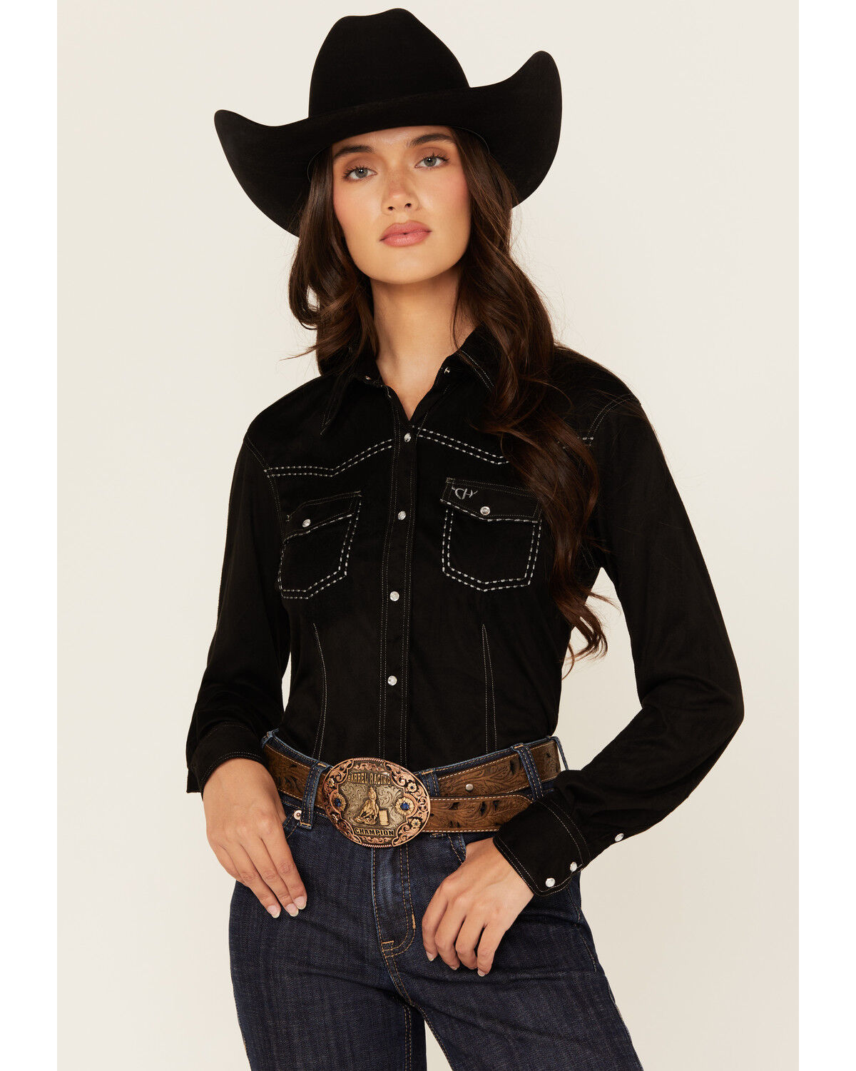Image #1 - Cowgirl Hardware Women's Faux Suede Long Sleeve Snap Western Shirt, , hi-res