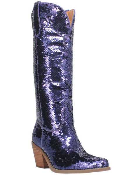 Dingo Women's Sequin Dance Hall Queen Tall Western Boots - Snip Toe , Purple, hi-res