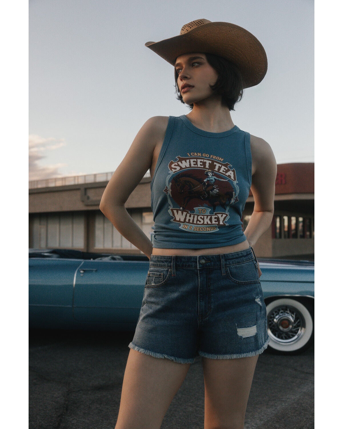 Idyllwind Women's Sweet Tea Sleeve Rib Knit Graphic Tank Top, Dark Teal, hi-res