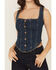 Image #3 - Wrangler x Lainey Wilson Women's Pony Up Button-Down Bustier Denim Top, Dark Wash, hi-res