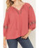 Image #3 - Shyanne Women's Barberry 3/4 Sleeve Embroidered Peasant Top, Dark Pink, hi-res