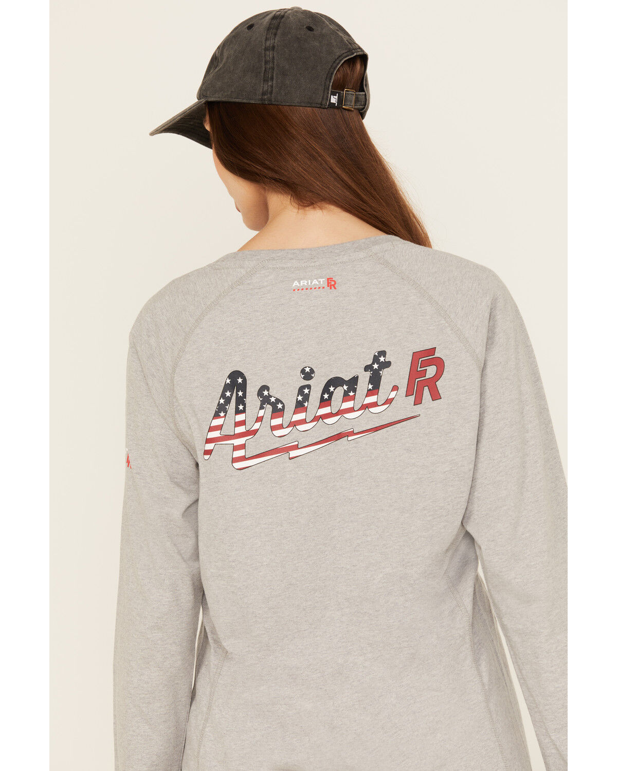 Image #4 - Ariat Women's FR Air Bolt Logo Long Sleeve Graphic T-Shirt, Grey, hi-res