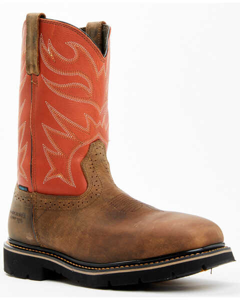 Cody James Men's Pull-On Waterproof Work Boots - Composite Toe , Orange, hi-res