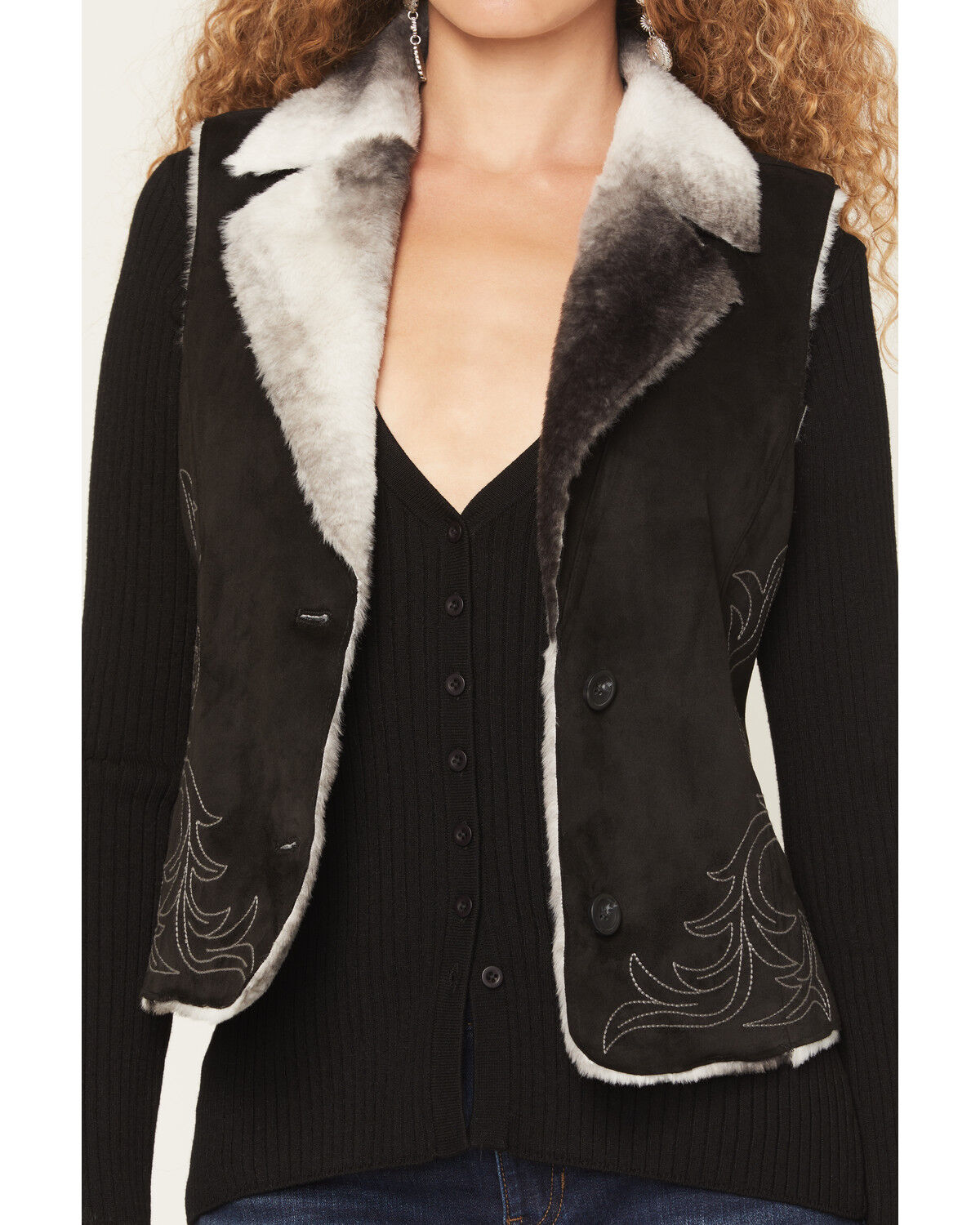 Image #3 - Panhandle Slim Women's Microsuede Embroidered Button-Down Vest, Black, hi-res
