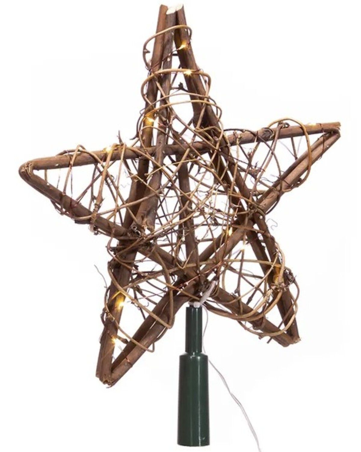 Image #3 - Kurt Adler 10" 20L Warm White Fairy LED Natural Rattan Star Treetop, Multi, hi-res