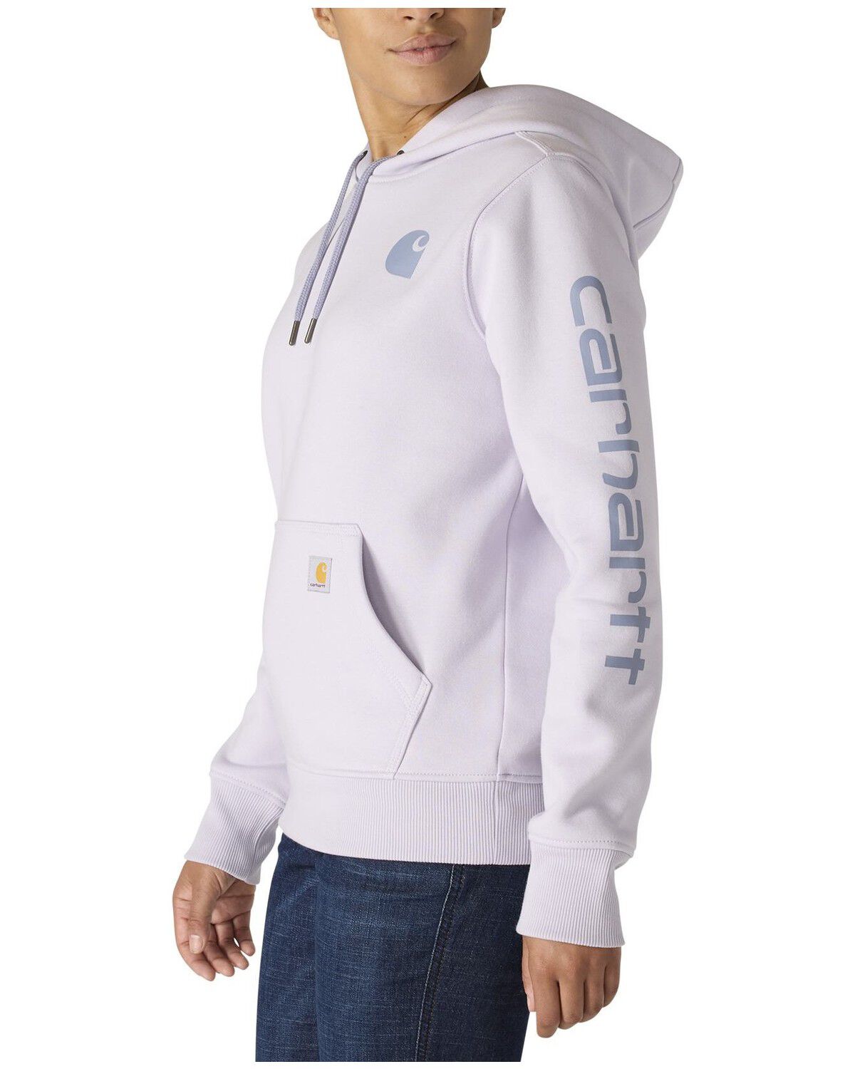 Image #2 - Carhartt Women's Relaxed Fit Midweight Logo Sleeve Graphic Hoodie, Purple, hi-res