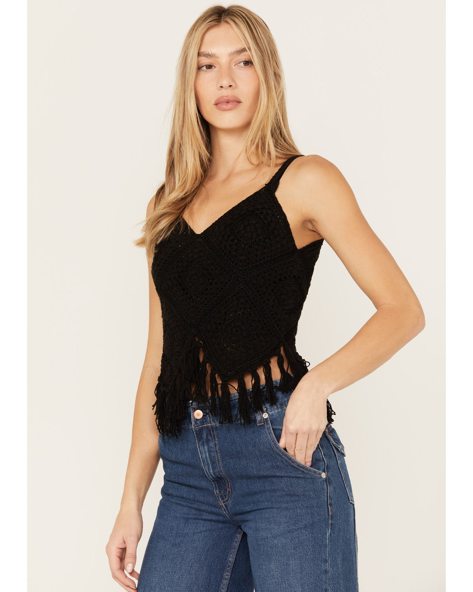 Image #2 - Shyanne Women's Crochet Fringe Tank, Black, hi-res