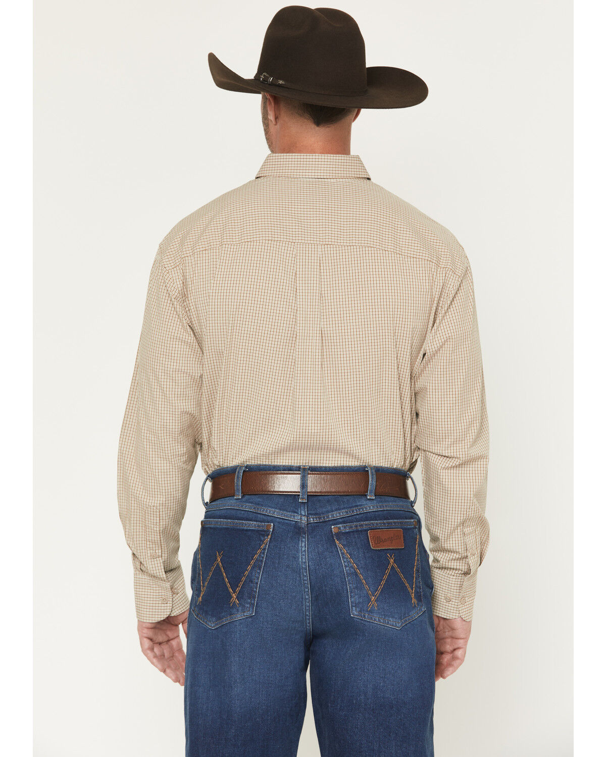 Image #4 - George Strait by Wrangler Men's Plaid Print Long Sleeve Button-Down Stretch Western Shirt, Brown, hi-res