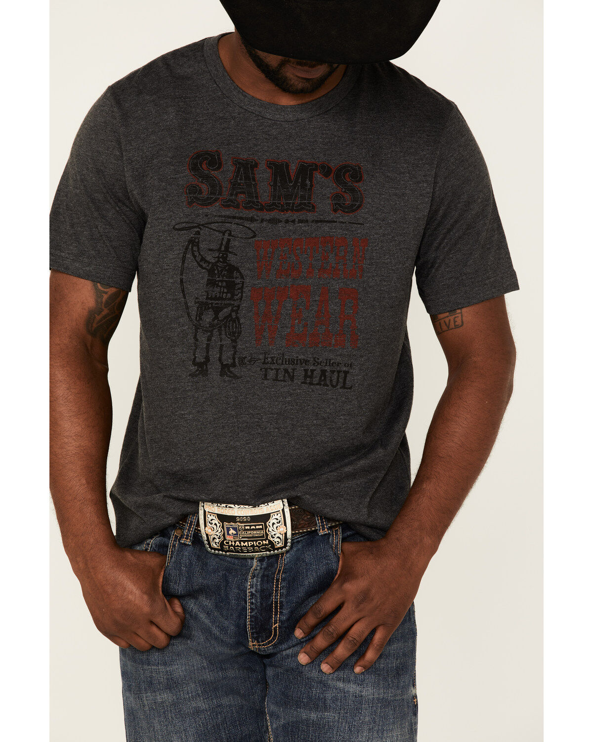 Image #3 - Tin Haul Men's Sam's Western Wear Graphic T-Shirt, Grey, hi-res