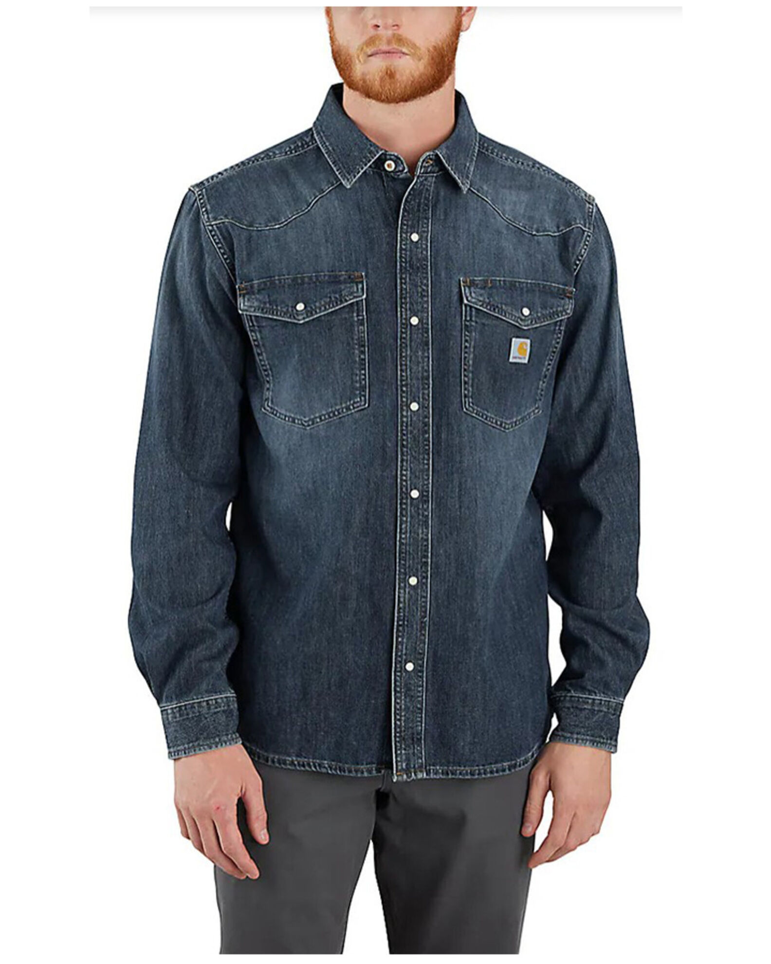Product Name Carhartt Men s Montana Relaxed Fit Medium Washed Long Sleeve Snap Denim Work Shirt