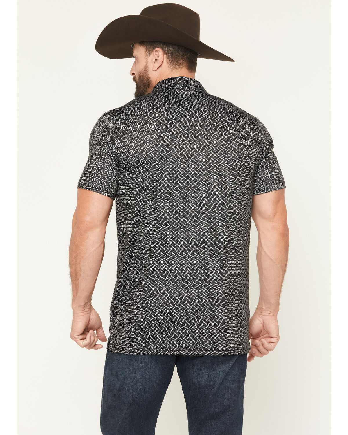 Image #4 - Cowboy Hardware Men's Geo Print Short Sleeve Snap Polo, Black, hi-res