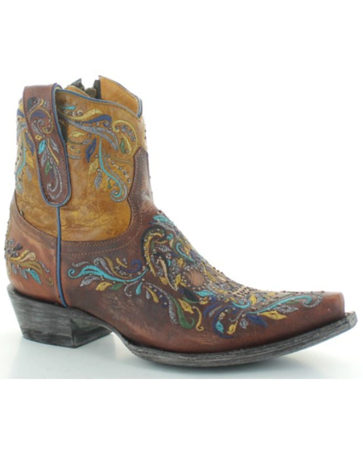 Image #1 - Old Gringo Women's Dulce Calavera Embroidered Cowhide Leather Western Fashion Booties - Snip Toe, Cognac, hi-res