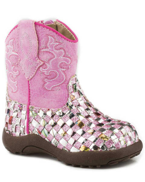 Roper Infant Girls' Glitter Western Braid Cowbabies Boots - Round Toe, Pink, hi-res