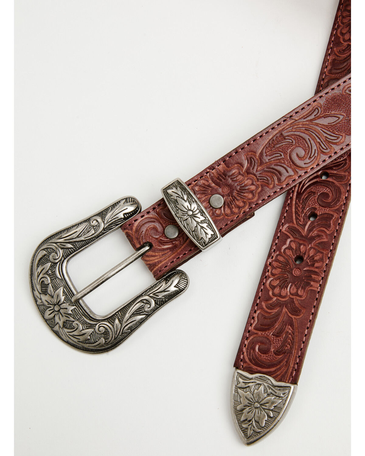 Image #2 - Shyanne Women's Lynnelle Tooled Belt, Dark Red, hi-res