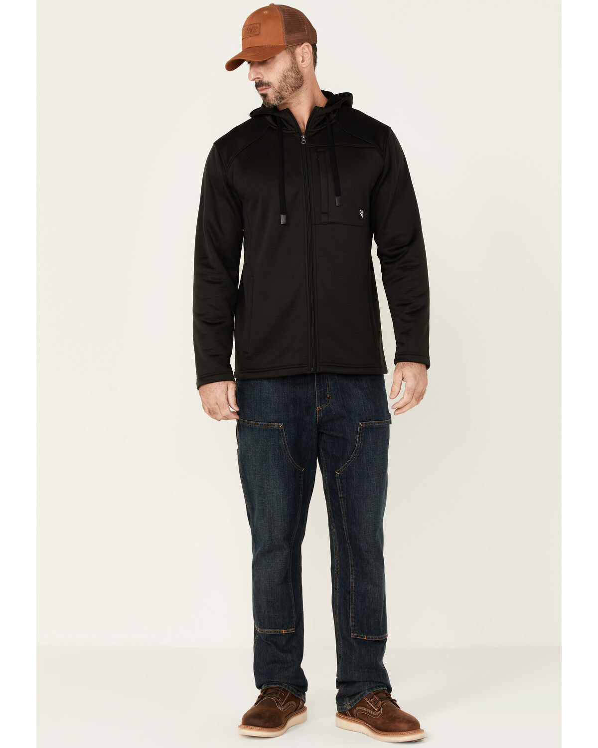 Image #2 - Hawx Men's Merrick Grid Back Zip-Front Fleece Hooded Work Jacket, Black, hi-res