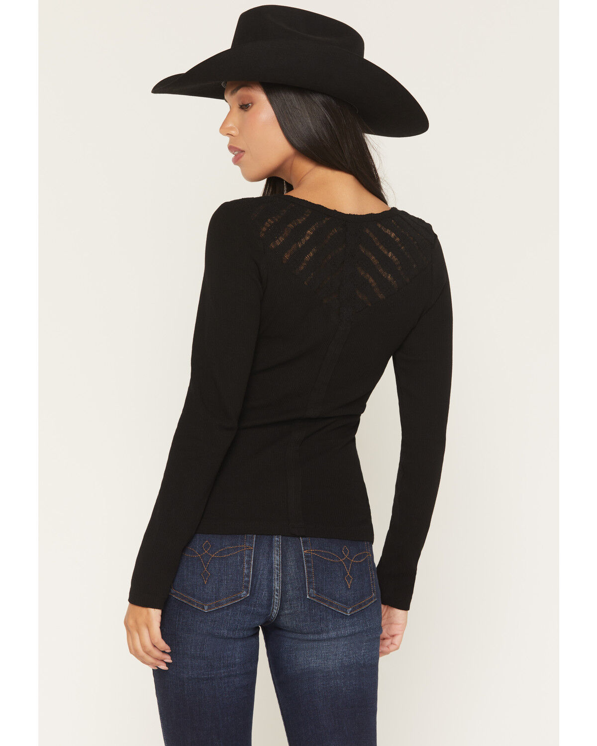 Image #4 - Miss Me Women's Embellished Lace Long Sleeve Shirt, Black, hi-res
