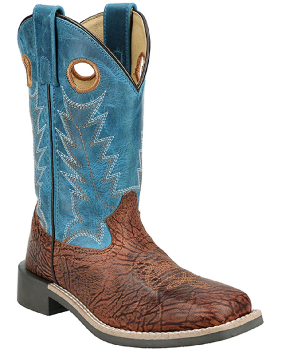 Smoky Mountain Boys' Frontier Western Boots - Broad Square Toe, Brown/blue, hi-res