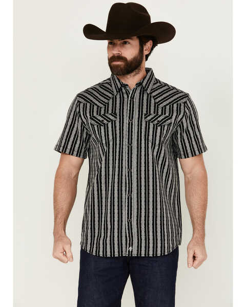 Moonshine Spirit Men's Flock Striped Short Sleeve Snap Western Shirt , Black, hi-res