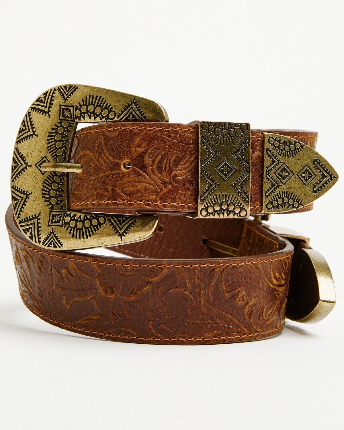 Shyanne Women's Teonna Double Buckle Embossed Belt, Silver, hi-res