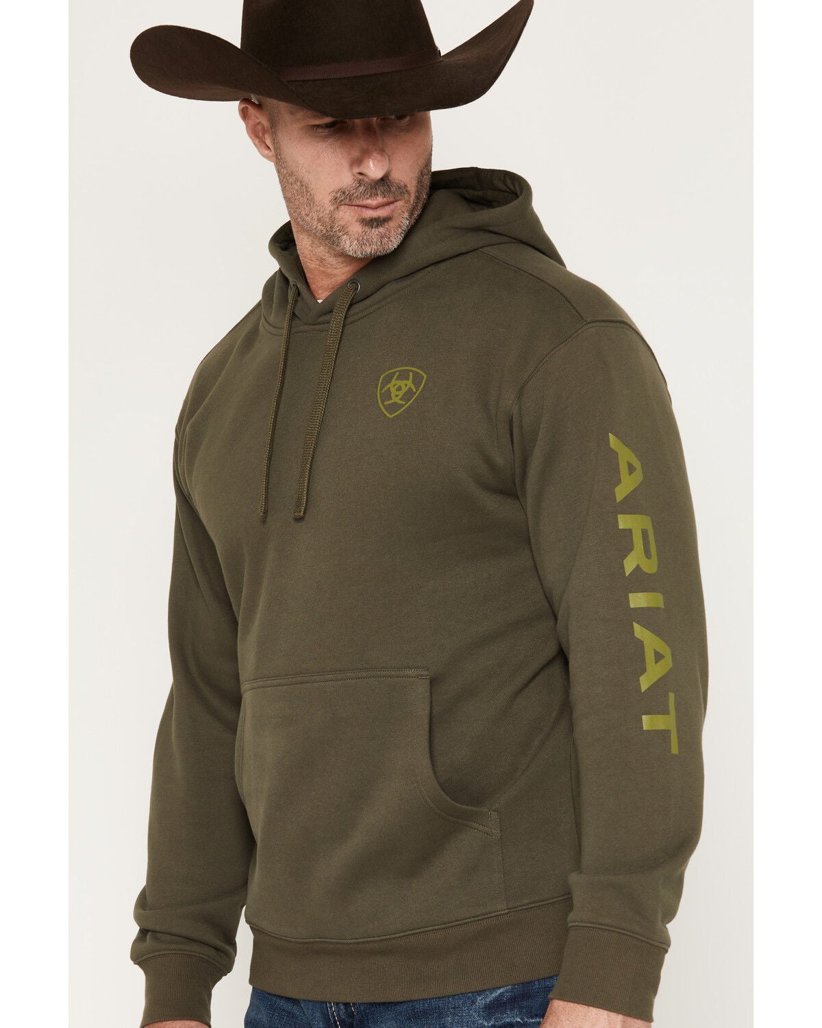 Image #2 - Ariat Men's Logo Hooded Sweatshirt, Olive, hi-res