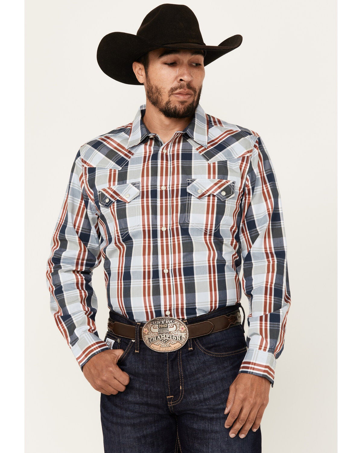 Cody James Men's Simple Life Plaid Print Long Sleeve Snap Western Shirt, Light Blue, hi-res