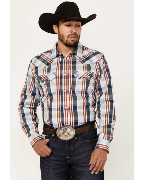 Cody James Men's Simple Life Plaid Print Long Sleeve Snap Western Shirt , Light Blue, hi-res