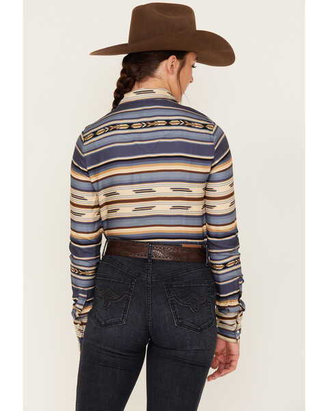 Stetson Women's Serape Stripe Long Sleeve Snap Western Shirt, Blue, hi-res
