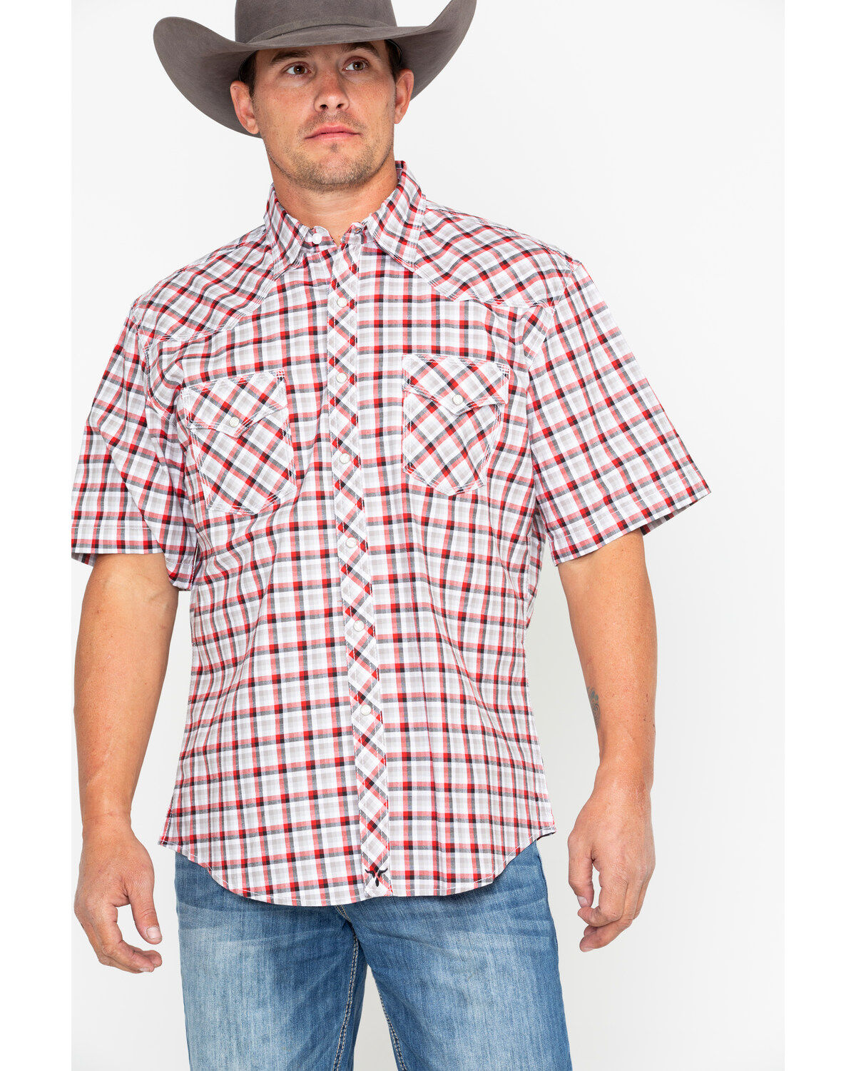 Image #1 - Wrangler 20X Men's Plaid Print Competition Comfort Short Sleeve Snap Western Shirt, , hi-res