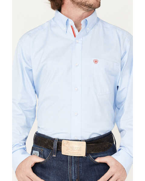 Ariat Men's Fisher Windowpane Plaid Print Long Sleeve Button Down Western Shirt , Blue, hi-res